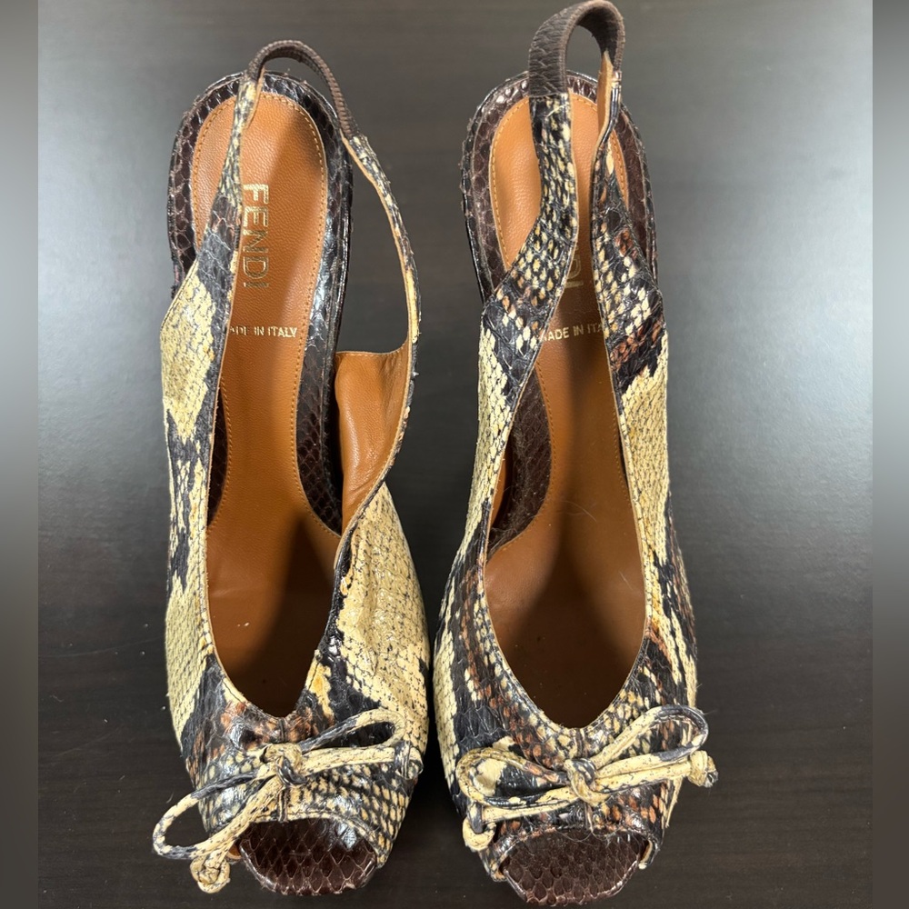FENDI Women's Brown Snakeskin Peep-Toe Heels